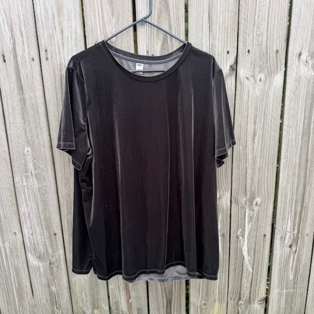 Velvet Goth Grunge Old Navy Short Sleeve Top XXL Grey Velour Crew Neck Luxe